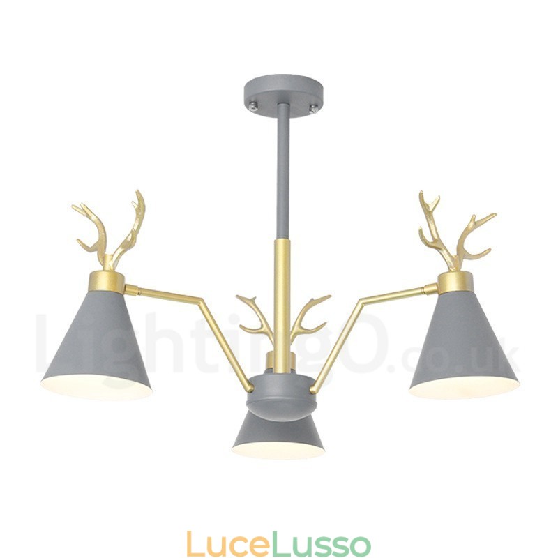 Lampadario moderno a 3 luci in stile nordico macaron con corna di cervo