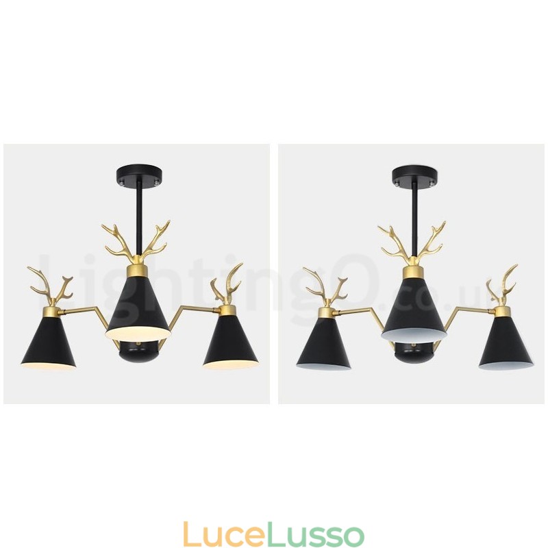 Lampadario moderno a 3 luci in stile nordico macaron con corna di cervo
