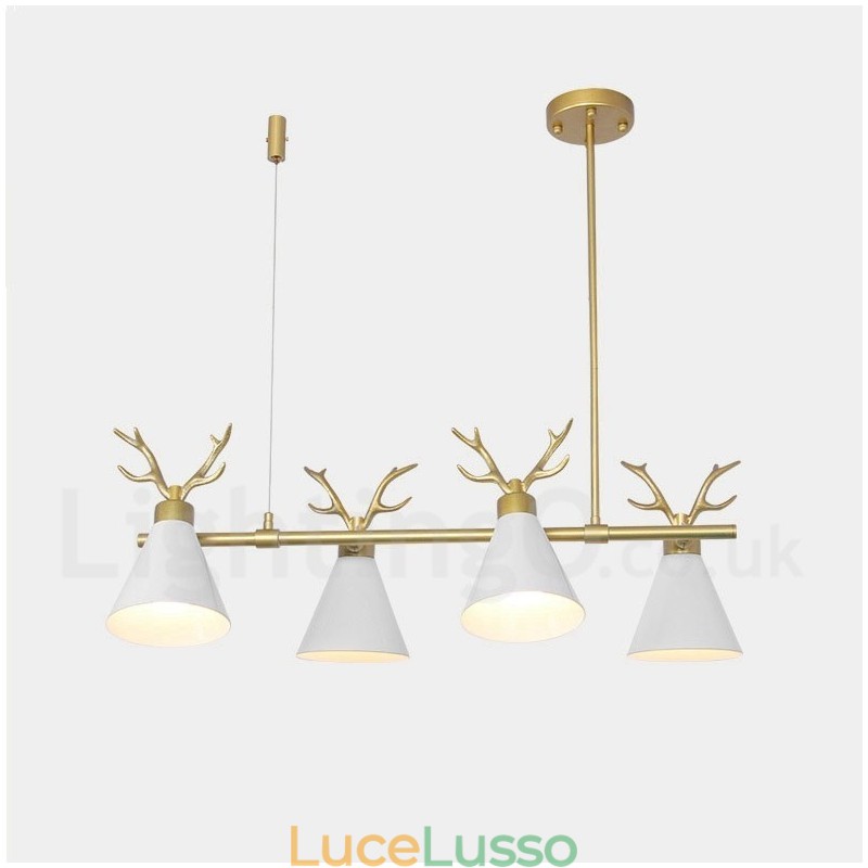 Lampadario moderno a 4 luci in stile nordico macaron con corna di cervo