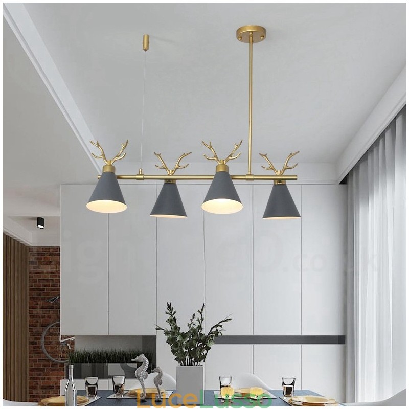 Lampadario moderno a 4 luci in stile nordico macaron con corna di cervo