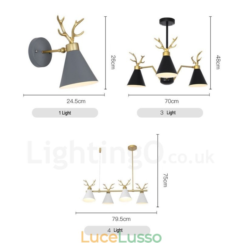 Lampadario moderno a 4 luci in stile nordico macaron con corna di cervo