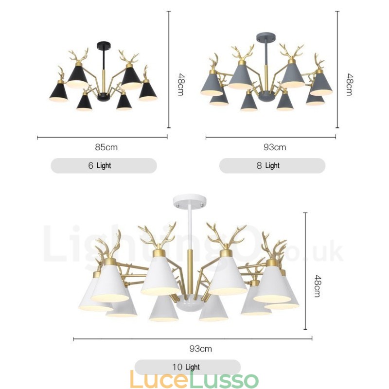 Lampadario moderno a 4 luci in stile nordico macaron con corna di cervo
