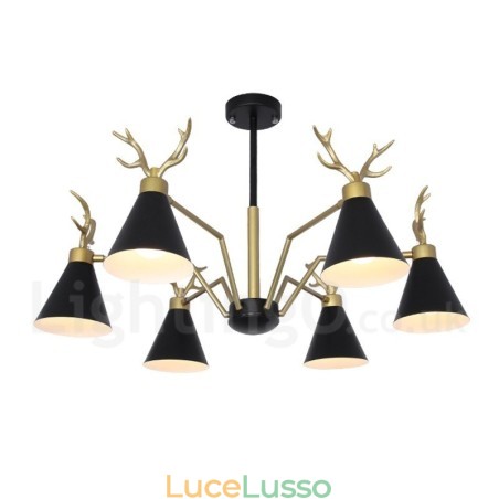 Lampadario moderno a 6 luci in stile nordico macaron con corna di cervo Lampadario moderno a 6 luci in stile nordico macaron con corna di cervo