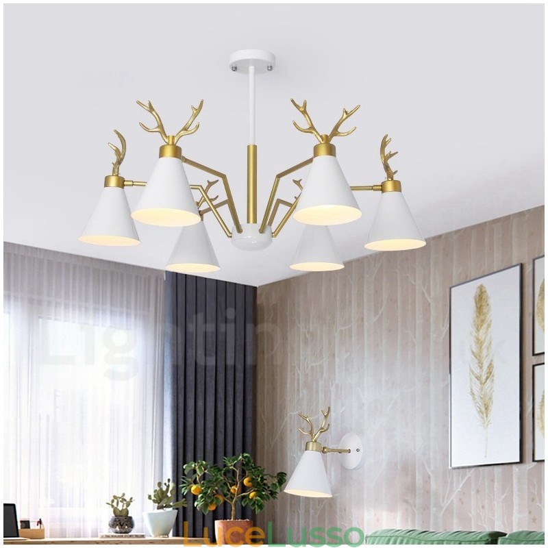 Lampadario moderno a 6 luci in stile nordico macaron con corna di cervo