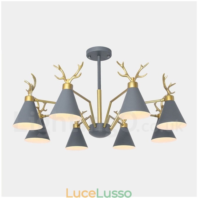Lampadario moderno a forma di corna di cervo in stile nordico macaron a 8 luci