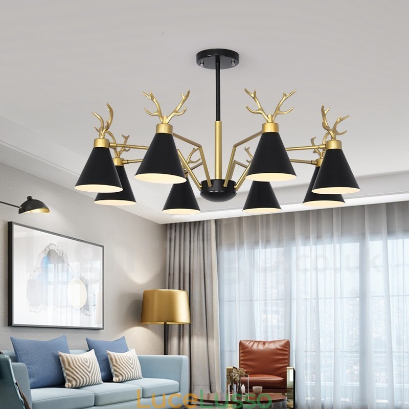 Lampadario moderno a forma di corna di cervo in stile nordico macaron a 8 luci