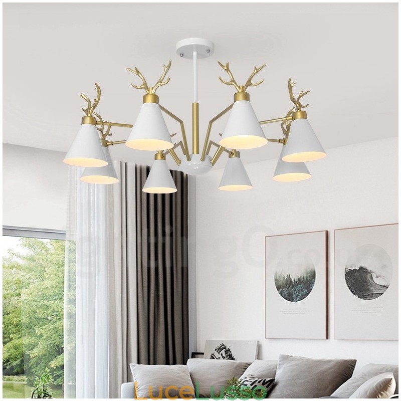 Lampadario moderno a forma di corna di cervo in stile nordico macaron a 8 luci
