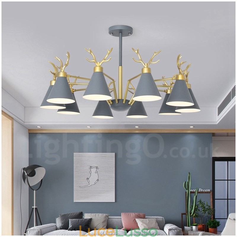 Lampadario moderno con corna di cervo macaron nordico a 10 luci