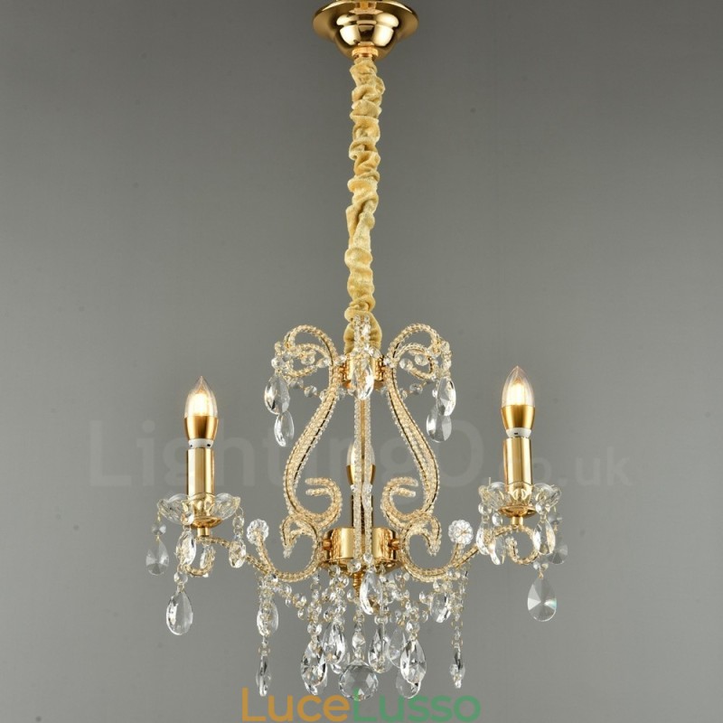 Lampadario a sospensione in cristallo stile americano in argento e oro chiaro con 3 luci Negozio di luci