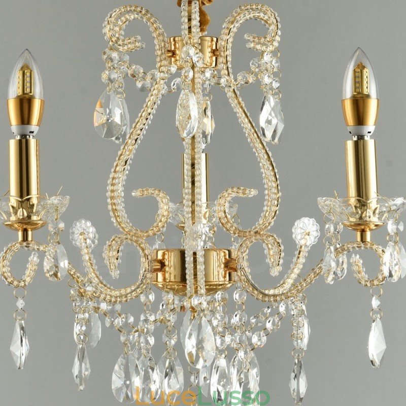 Lampadario a sospensione in cristallo stile americano in argento e oro chiaro con 3 luci Negozio di luci