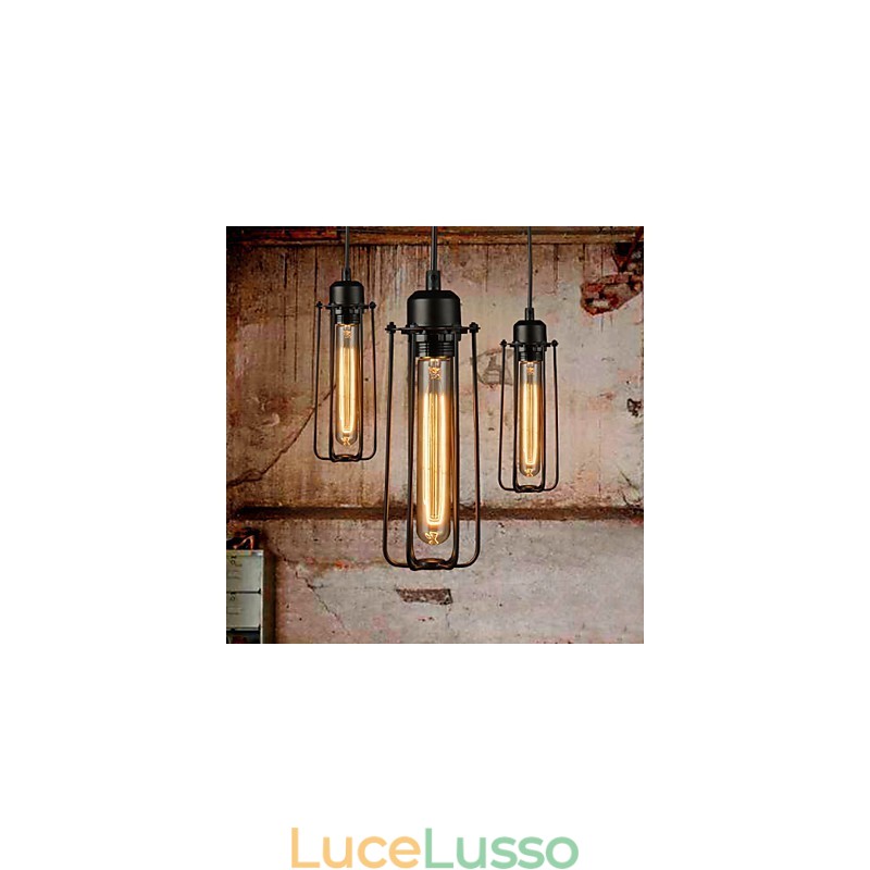 Lampadario Mini Stile Rustico Lodge Retro Metallo 3 Luci Lampada a Sospensione