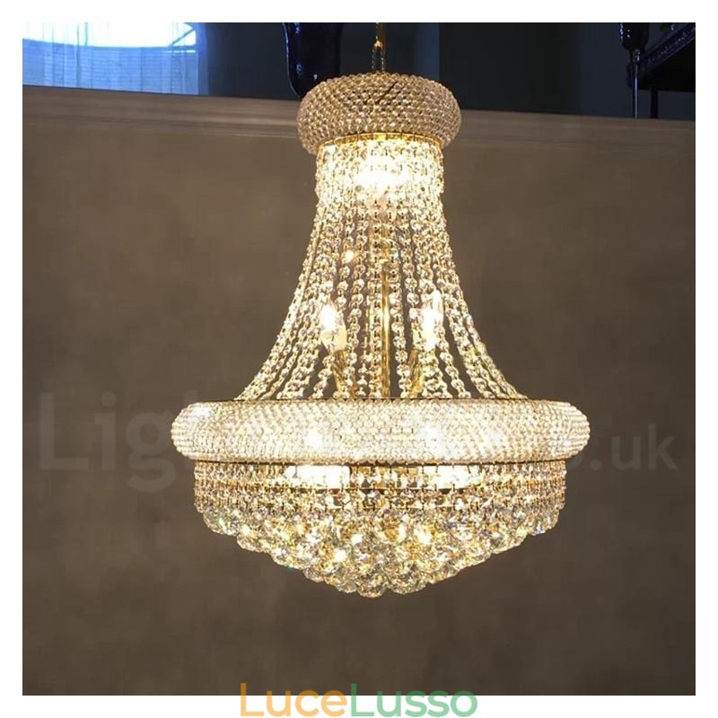 Lampadario in metallo con cristallo K9 rotondo tradizionale classico a 2 livelli
