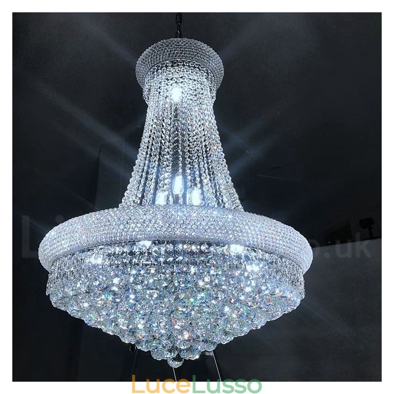Lampadario in metallo con cristallo K9 rotondo tradizionale classico a 2 livelli