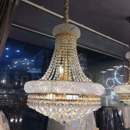 Lampadario in metallo con cristallo K9 rotondo tradizionale classico a 2 livelli
