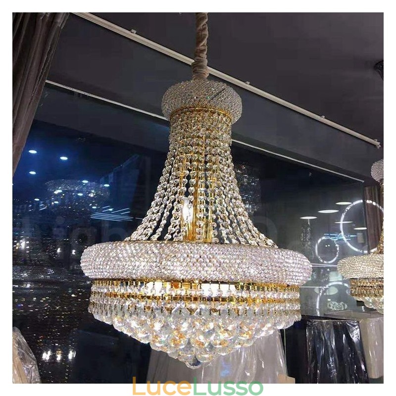 Lampadario in metallo con cristallo K9 rotondo tradizionale classico a 2 livelli