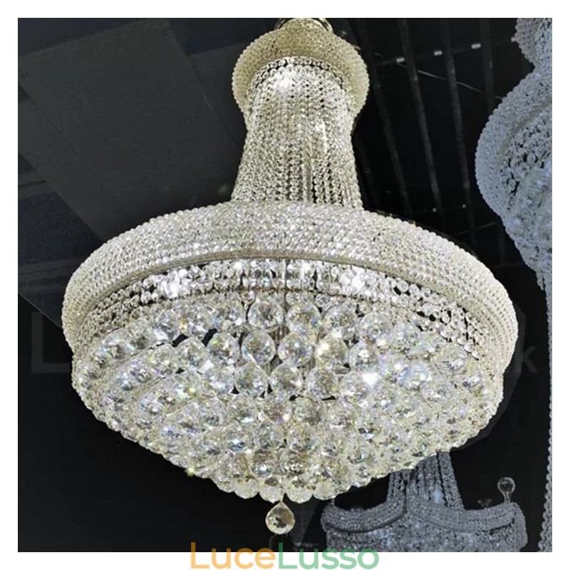 Lampadario in metallo con cristallo K9 rotondo tradizionale classico a 2 livelli