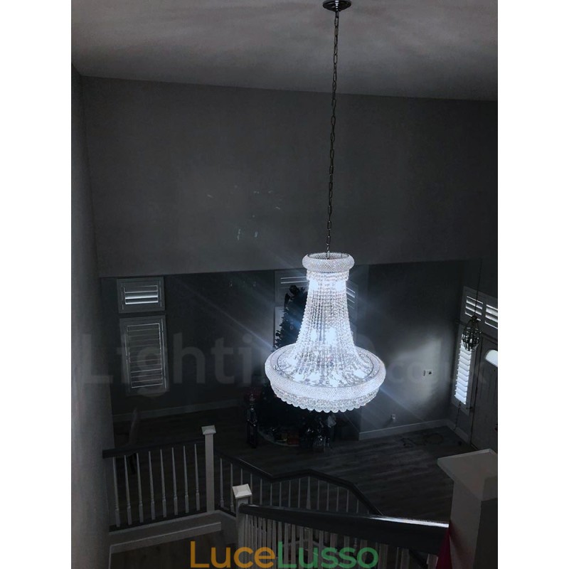 Lampadario in metallo con cristallo K9 rotondo tradizionale classico a 2 livelli