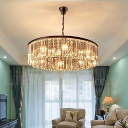 Lampadario a sospensione in cristallo K9 rotondo di lusso postmoderno, sala espositiva