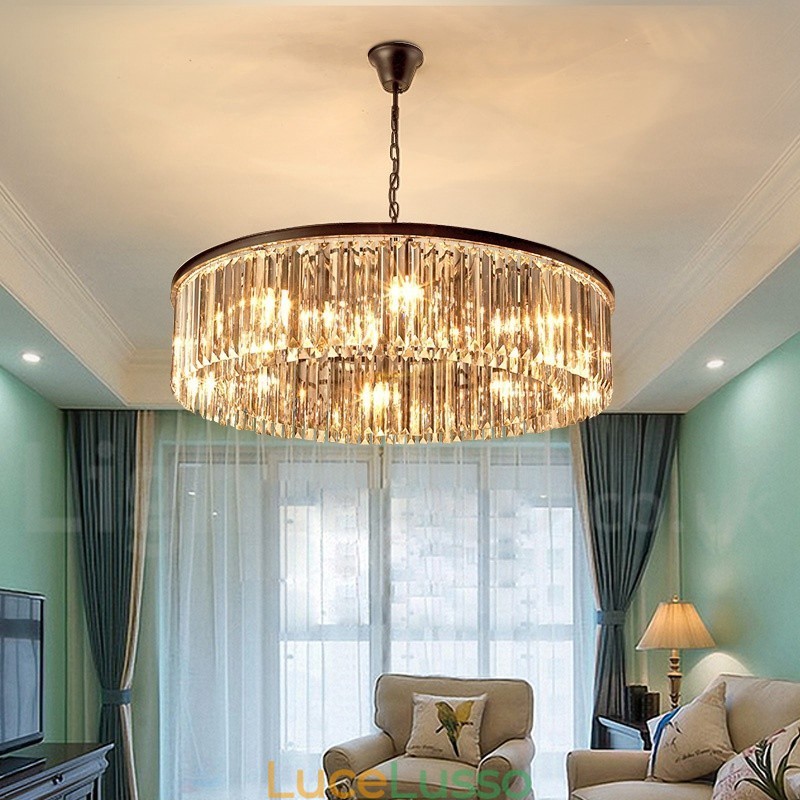 Lampadario a sospensione in cristallo K9 rotondo di lusso postmoderno, sala espositiva