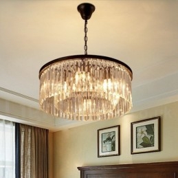 Lampadario a sospensione in cristallo K9 rotondo di lusso postmoderno, sala espositiva