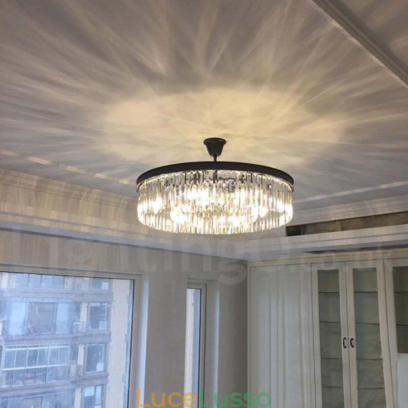 Lampadario a sospensione in cristallo K9 rotondo di lusso postmoderno, sala espositiva