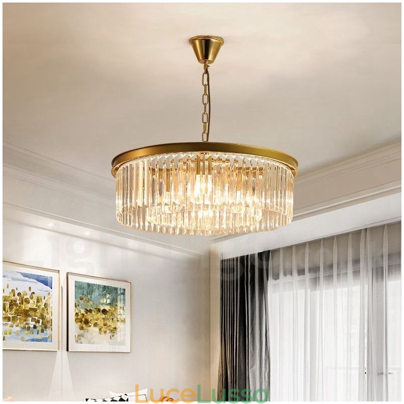 Lampadario a sospensione in cristallo K9 rotondo di lusso postmoderno, sala espositiva
