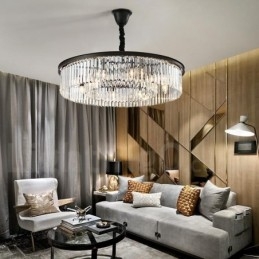 Lampadario a sospensione in cristallo K9 rotondo di lusso postmoderno, sala espositiva