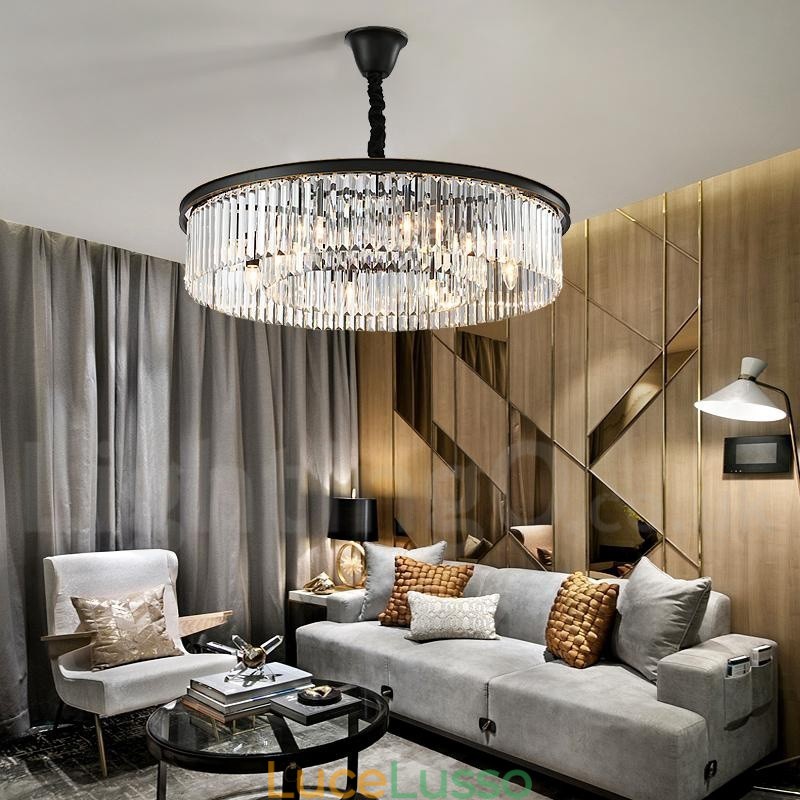 Lampadario a sospensione in cristallo K9 rotondo di lusso postmoderno, sala espositiva