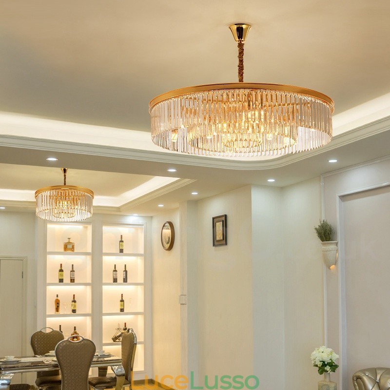 Lampadario a sospensione in cristallo K9 rotondo di lusso postmoderno, sala espositiva