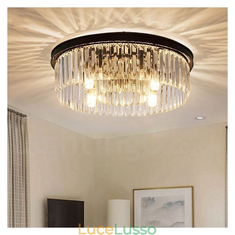 Lampada da soffitto a filo in cristallo K9 rotonda di lusso postmoderna, sala espositiva