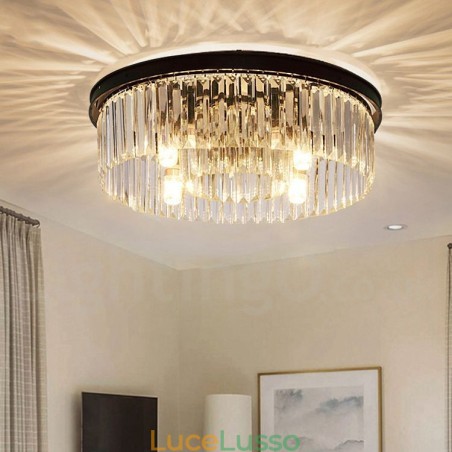 Lampada da soffitto a filo in cristallo K9 rotonda di lusso postmoderna, sala espositiva Lampada da soffitto a filo in cristallo K9 rotonda di lusso postmoderna, sala espositiva