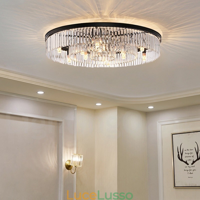 Lampada da soffitto a filo in cristallo K9 rotonda di lusso postmoderna, sala espositiva
