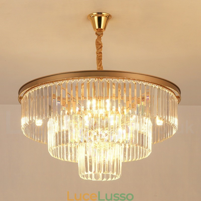 Lampadario a sospensione in cristallo K9 rotondo di lusso postmoderno, sala espositiva
