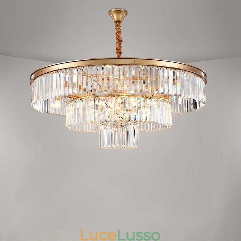 Lampadario a sospensione in cristallo K9 rotondo di lusso postmoderno, sala espositiva