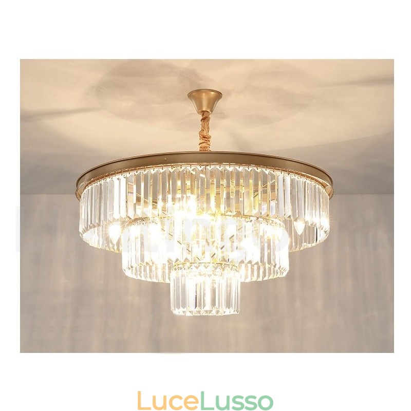 Lampadario a sospensione in cristallo K9 rotondo di lusso postmoderno, sala espositiva