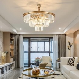 Lampadario a sospensione in cristallo K9 rotondo di lusso postmoderno, sala espositiva