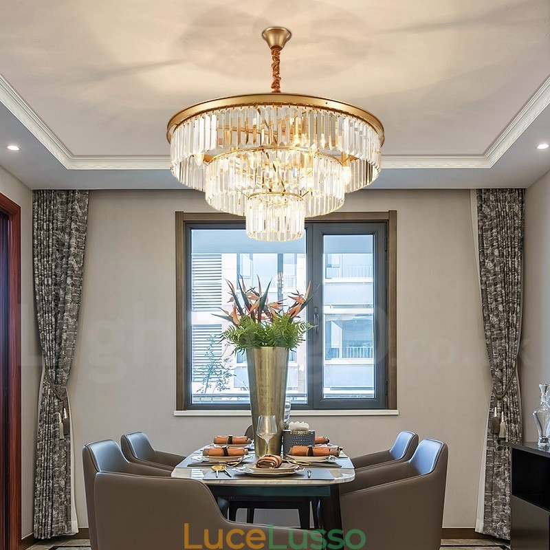Lampadario a sospensione in cristallo K9 rotondo di lusso postmoderno, sala espositiva