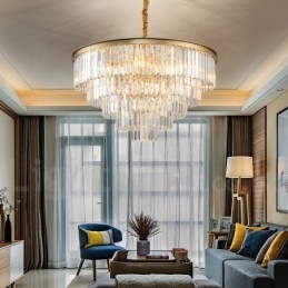 Lampadario a sospensione in cristallo K9 rotondo di lusso postmoderno, sala espositiva