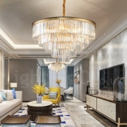Lampadario a sospensione in cristallo K9 rotondo di lusso postmoderno, sala espositiva
