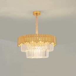 Lampadario a sospensione in cristallo rotondo K9 di lusso postmoderno dorato, sala espositiva