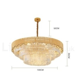 Lampadario a sospensione in cristallo rotondo K9 di lusso postmoderno dorato, sala espositiva