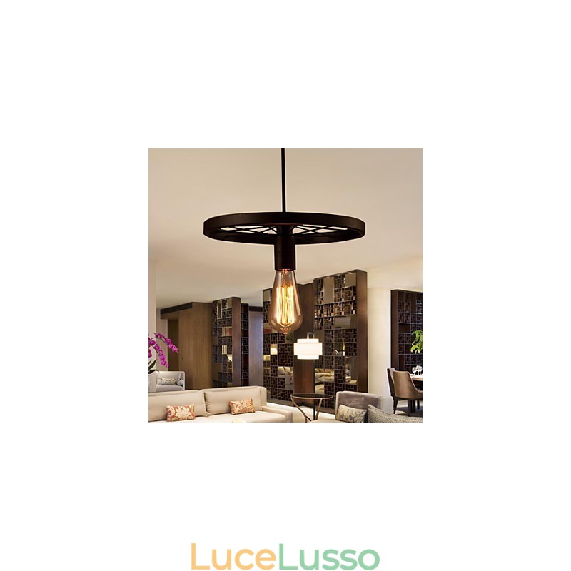 Lampada a sospensione industriale vintage con paralume in ferro da 1 luce