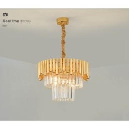 Lampadario a sospensione in cristallo rotondo K9 di lusso postmoderno dorato, sala espositiva