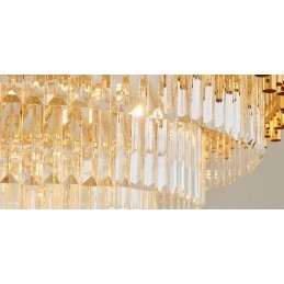 Lampadario a sospensione in cristallo rotondo K9 di lusso postmoderno dorato, sala espositiva