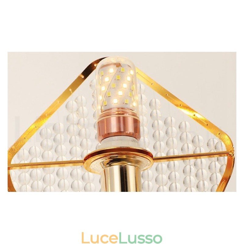 Lampadario a sospensione in cristallo K9 rotondo di lusso postmoderno dorato con paralume in acrilico Sala espositiva
