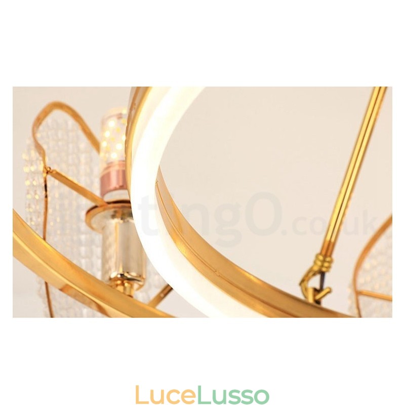 Lampadario a sospensione in cristallo K9 rotondo di lusso postmoderno dorato con paralume in acrilico Sala espositiva