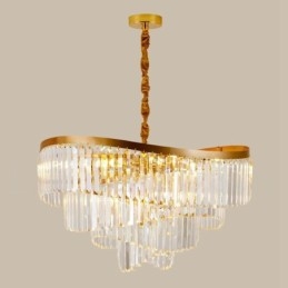 Lampadario pendente in cristallo rotondo K9 di lusso postmoderno dorato, sala espositiva