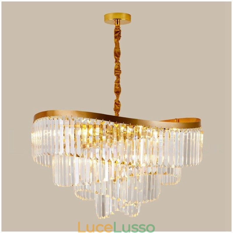 Lampadario pendente in cristallo rotondo K9 di lusso postmoderno dorato, sala espositiva