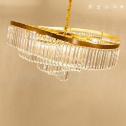 Lampadario pendente in cristallo rotondo K9 di lusso postmoderno dorato, sala espositiva