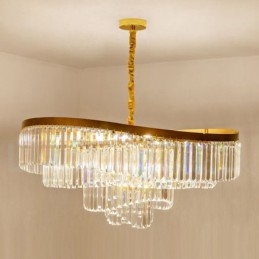 Lampadario pendente in cristallo rotondo K9 di lusso postmoderno dorato, sala espositiva